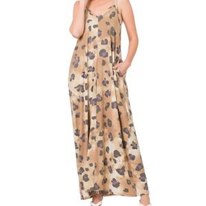 Leopard Print Maxi Dress - Tan and Purple Zenana